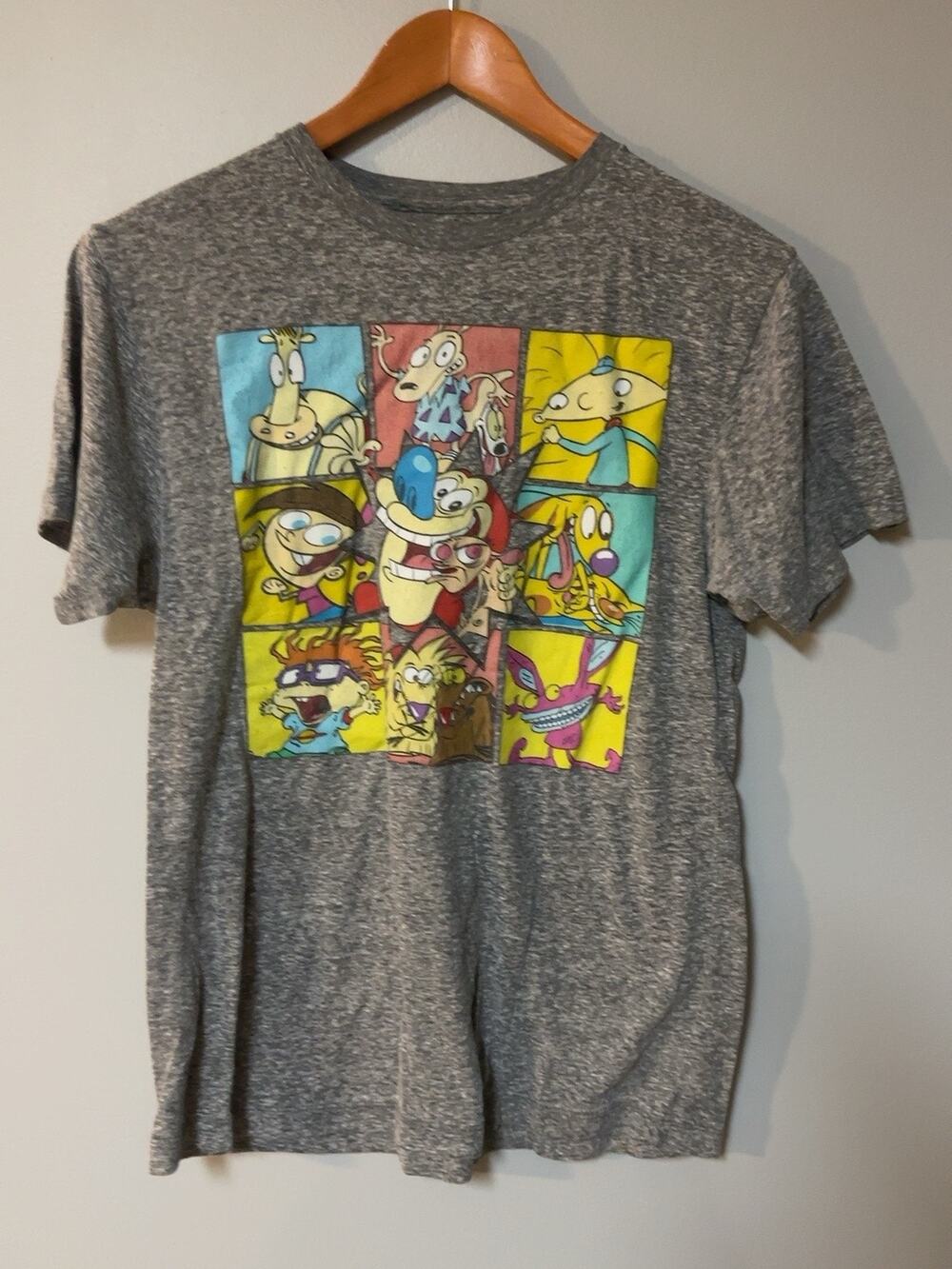 Nickelodeon Nicktoons T Shirt Mens M Gray Rugrats Hey Arnold Ren Stimpy CatDog